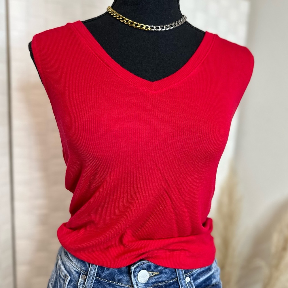 Michael Stars OS Red Ribbed Tank - Picture 2 of 4